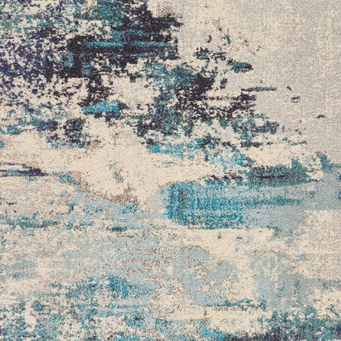 2' X 4' Ivory And Teal Blue Abstract Power Loom Non Skid Area Rug